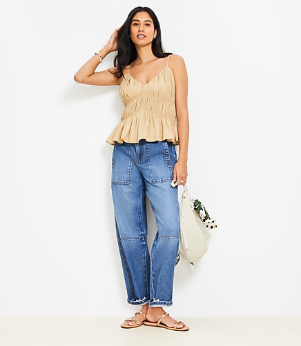 Petite Smocked V-Neck Peplum Cami