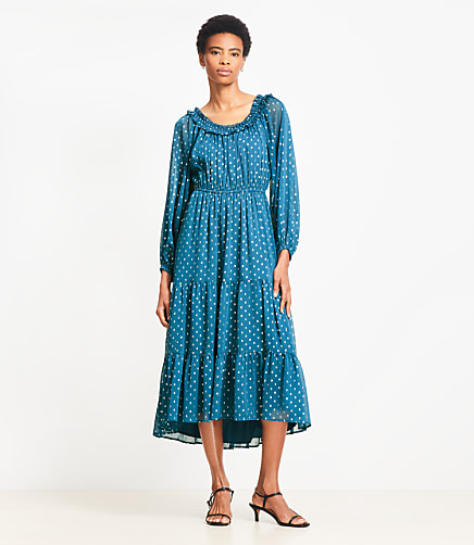 Petite Shimmer Ruffle Tiered Midi Dress