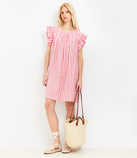 Striped Linen Blend Flutter Shirtdress