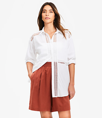 Petite Lace Trim Everyday Oversized Shirt