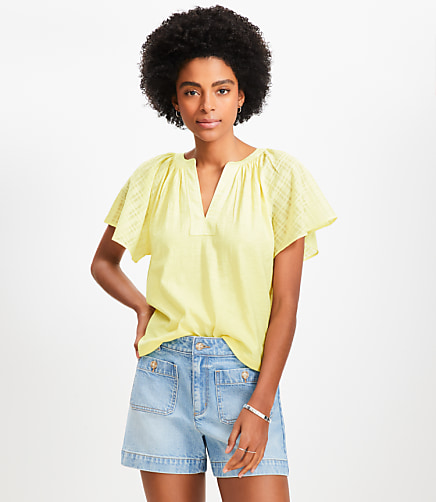 Petite Mixed Media Flutter Top