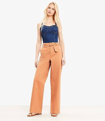 Petite Belted Slim Wide Leg Pants