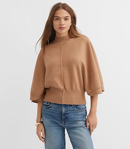 Petite Ribtrim Mock Neck Cape Sweater