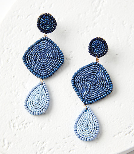 Linear Fabric Wrapped Statement Earrings - Cobalt Mist