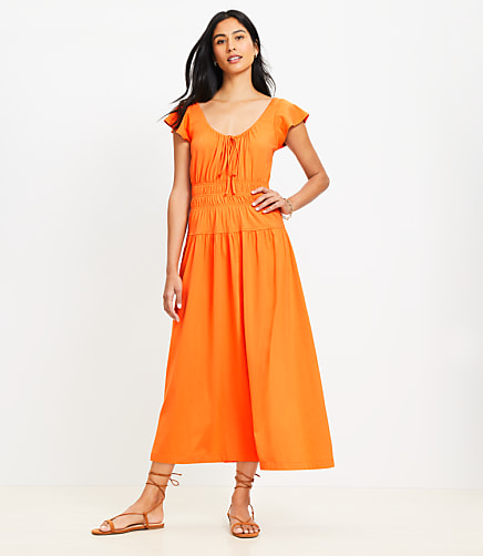Petite Smocked Flutter Midi Dress