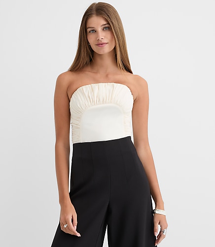Shirred Curved Bustier Top