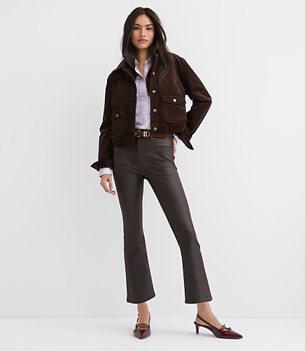 Petite Coated High Rise Kick Crop Jeans in Brown