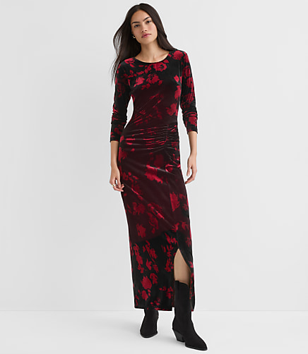 Velvet Ruched Midi Dress