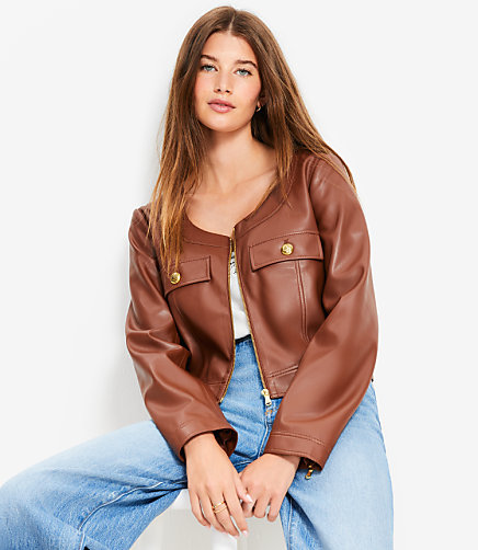 Tall Faux Leather Zip Jacket - Deep Redwood