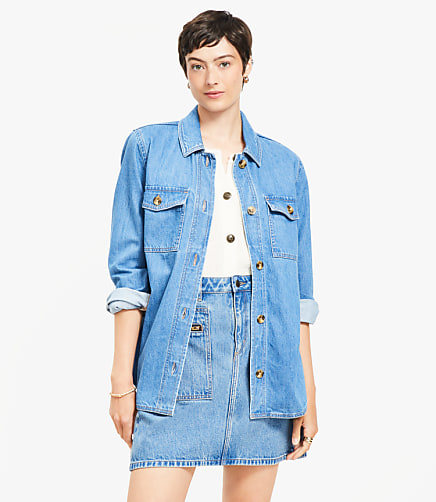 Petite Denim Shirt Jacket in Classic Mid Wash