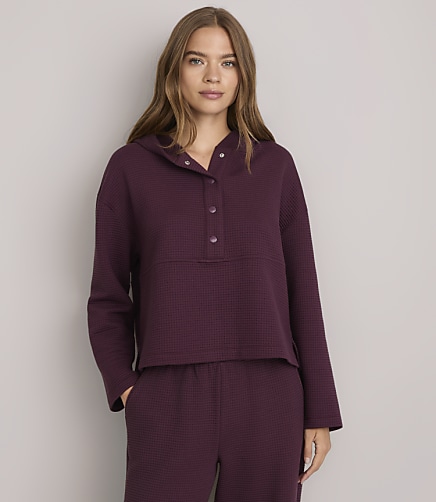 Lou & Grey Wafflestitch Snap Hoodie - Deep Cabernet