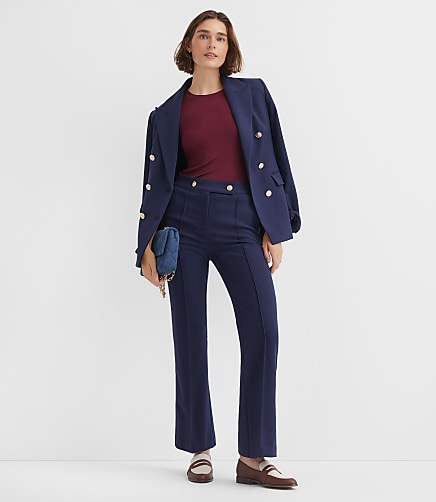 Petite Pintucked Flare Pants in Twill