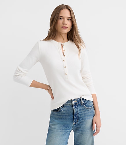 Metallic Button Henley Top