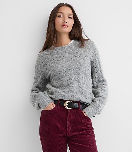 Fuzzy Pointelle Blouson Sweater