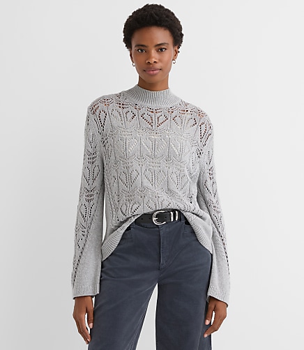 Melange Pointelle Flare Sleeve Sweater