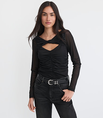 Twist Neck Ruched Top - Black
