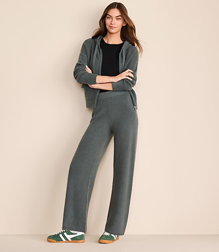 Petite Lou & Grey Heathered Waffle Cloudstitch Wide Leg Pants