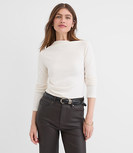Petite Cozy Ribbed Asymmetric Neck Top