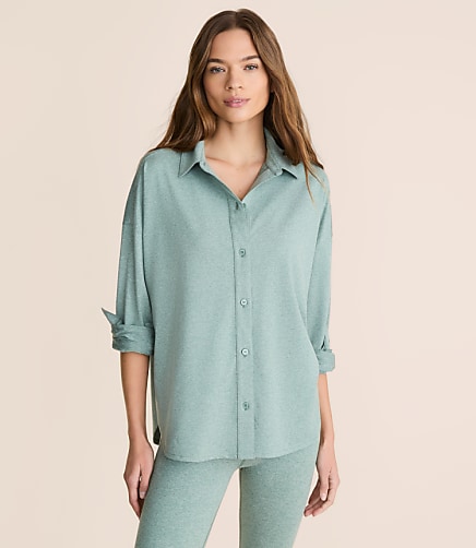 Lou & Grey Heathered Brushedsoft Shirt - Meadow Green Melange