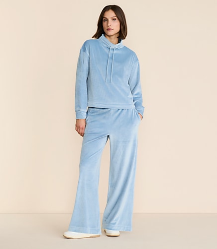 Petite Lou & Grey Ribbed Velour Side Slit Wide Leg Pants