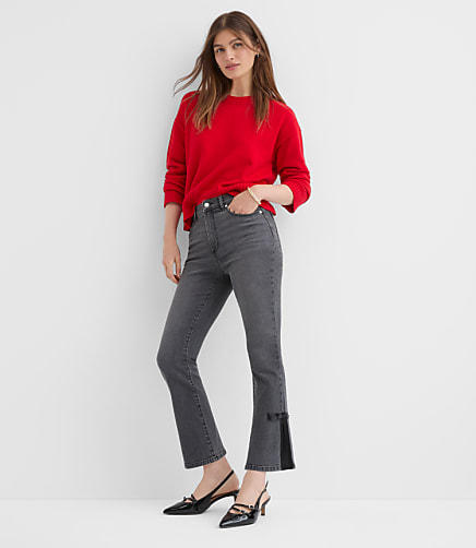 Satin Bow High Rise Kick Crop Jeans in Washed Black