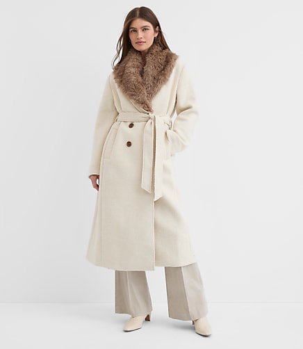 Faux Fur Shawl Collar Belted Coat