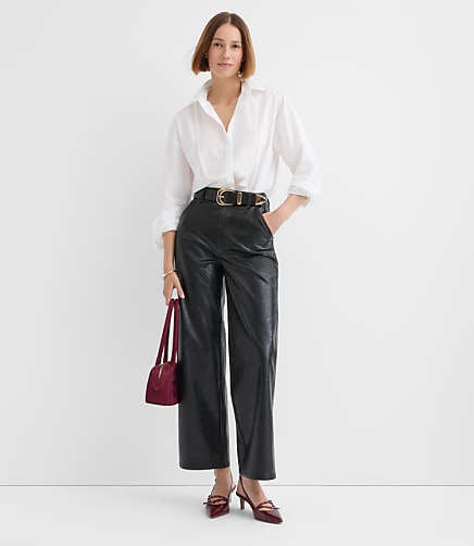 Petite Straight Pants in Faux Leather