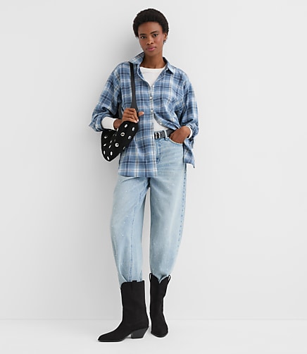 Petite Plaid Flannel Everyday Oversized Tunic Shirt