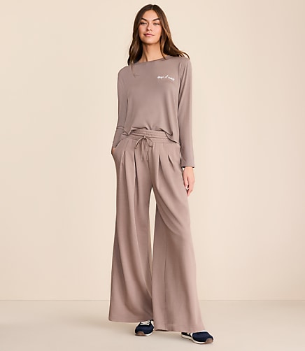 Lou & Grey Cozy Cotton Pleated Wide Leg Pants