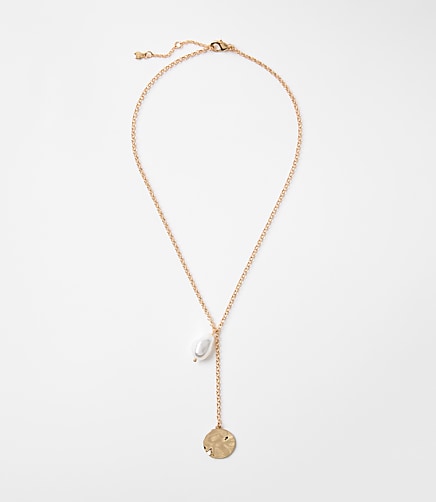 Pearlized Coin Y Necklace