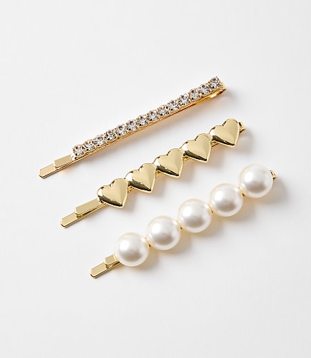 Pearlized Heart Bobby Pin Set
