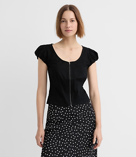 Petite Zip Bubble Sleeve Top