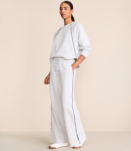 Lou & Grey Heathered Piped Elite Fleece Wide Leg Sweatpants