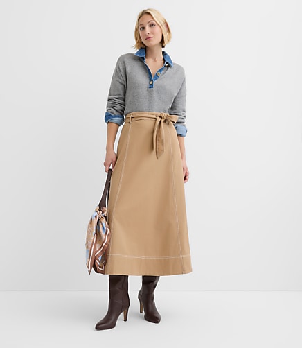 Petite Belted Midi Pocket Skirt