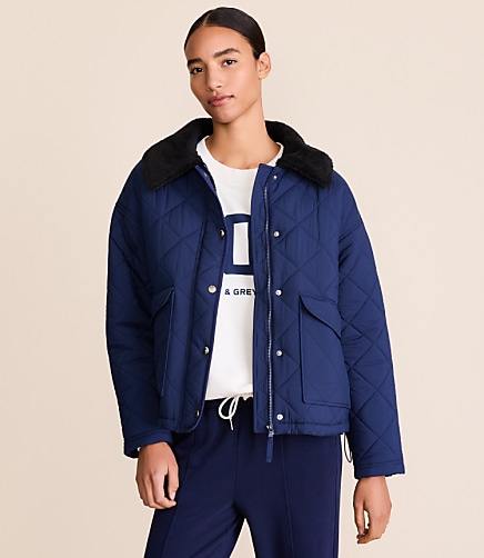 Petite Lou & Grey Sherpa Collared Quilted Puffer Jacket