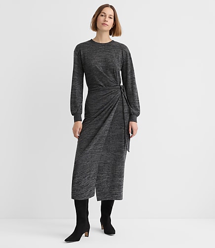 Petite Jersey Side Pleated Midi Wrap Dress