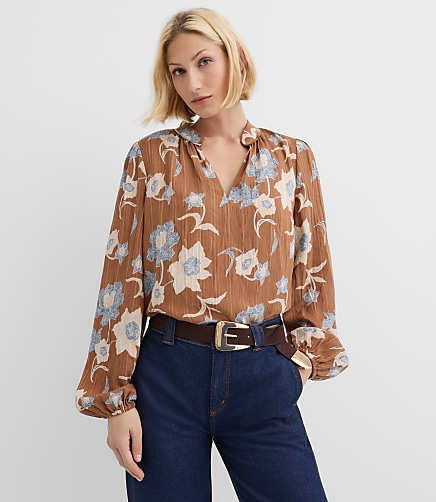 Petite Striped Modern V-Neck Blouse