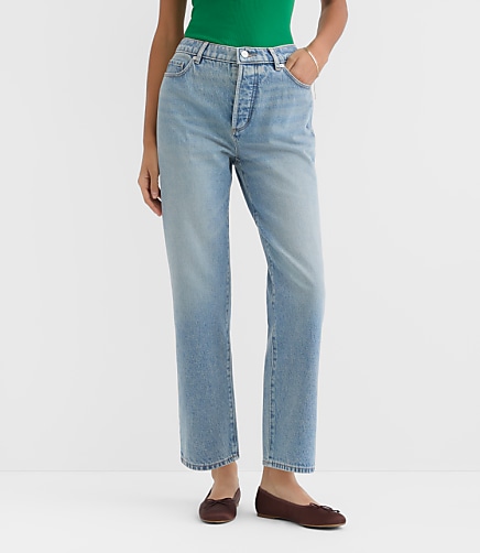 Rivete Petite Curvy High Rise Straight Jeans in Vintage Mid Wash