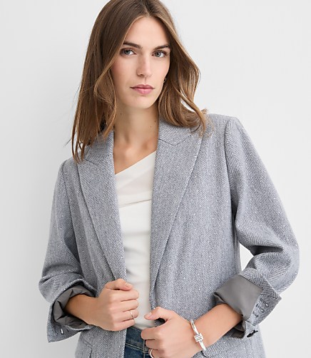 Sparkle Brushed Herringbone Knit Blazer Coat