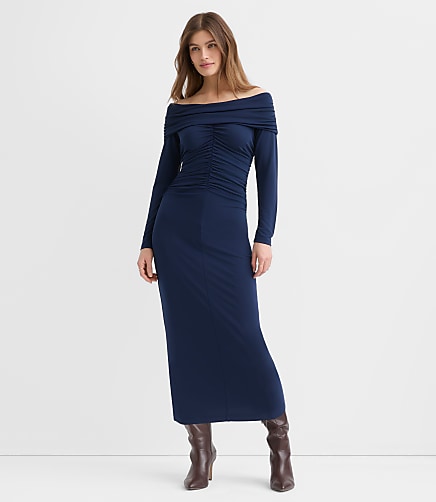 Ruched Off The Shoulder Midi Dress