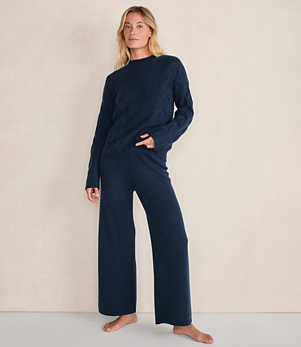 Haven Well Within Cashmere Cable Roll Neck Sweater - Twilight Deep Blue