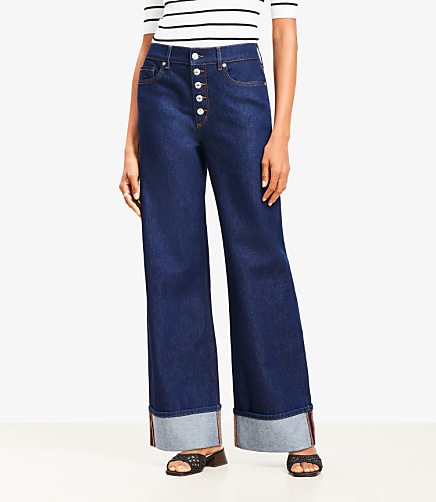 Curvy Cuffed High Rise Wide Leg Jeans in Rinse Wash