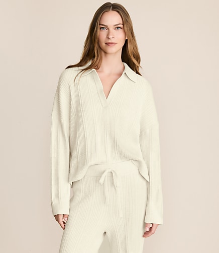 Lou & Grey Heathered Ribbed Collared Sweater