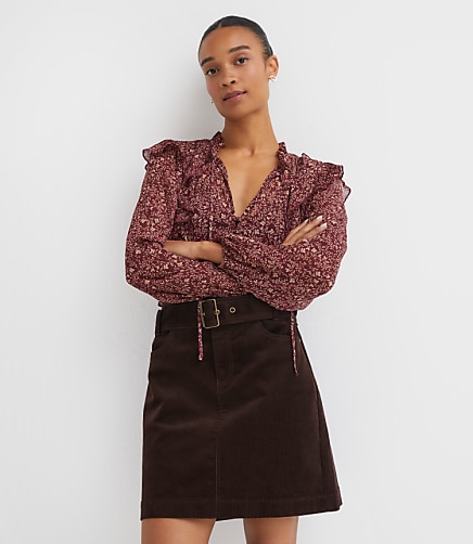 Brushed Corduroy Belted Mini Pocket Skirt