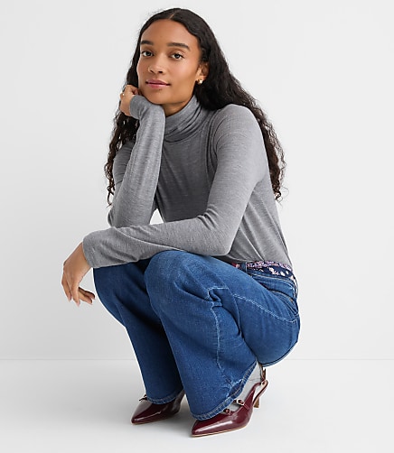 Heathered Jersey Turtleneck Top