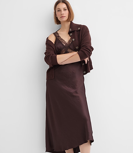Lace Trim Satin Midi Slip Dress