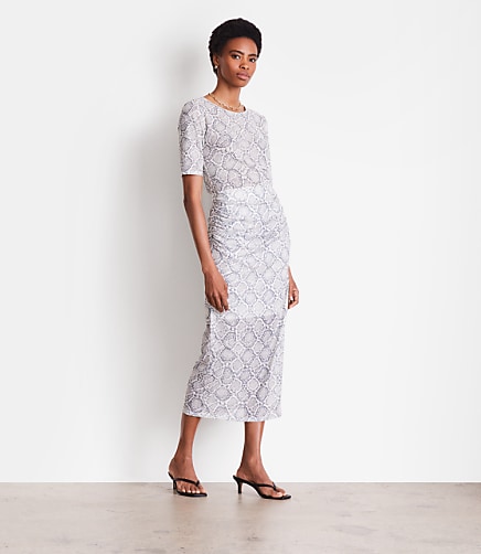 LOFT Versa Snake Print Mesh Ruched Midi Skirt
