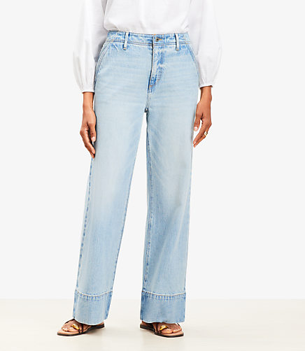 Petite Curvy High Rise Wide Leg Jeans in Vintage Light Indigo Wash