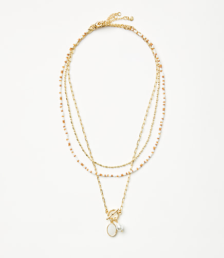 Pearlized Layered Toggle Necklace Set