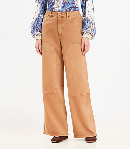 Curvy Wide Leg Carpenter Pants in Twill